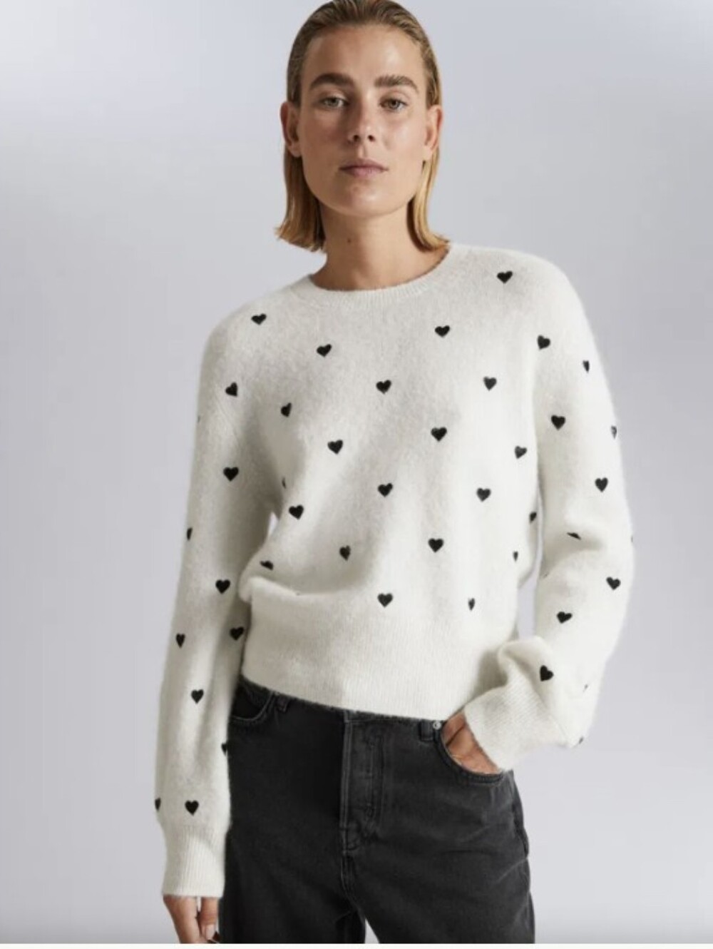 PARIS ATELIER & Other Stories White Heart-Print Crewneck Sweater Medium